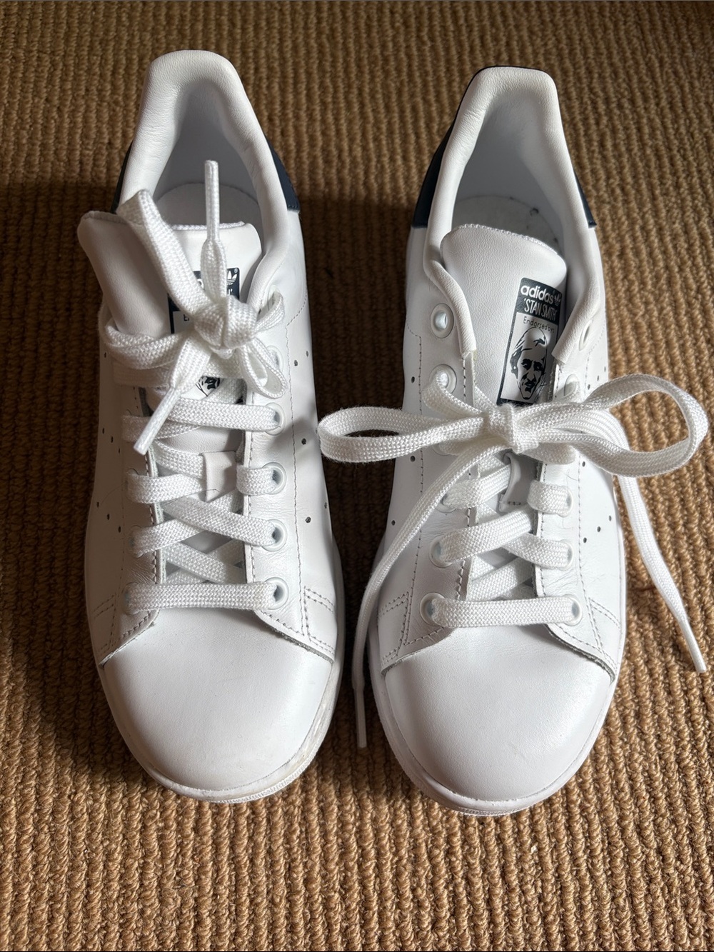 adidas White Leather Sneakers with Navy Heel Tab
